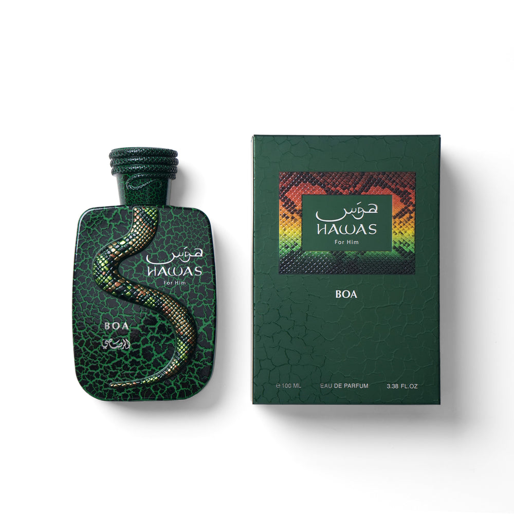 Rasasi Hawas Boa Eau de Parfum 100ml bottle and box