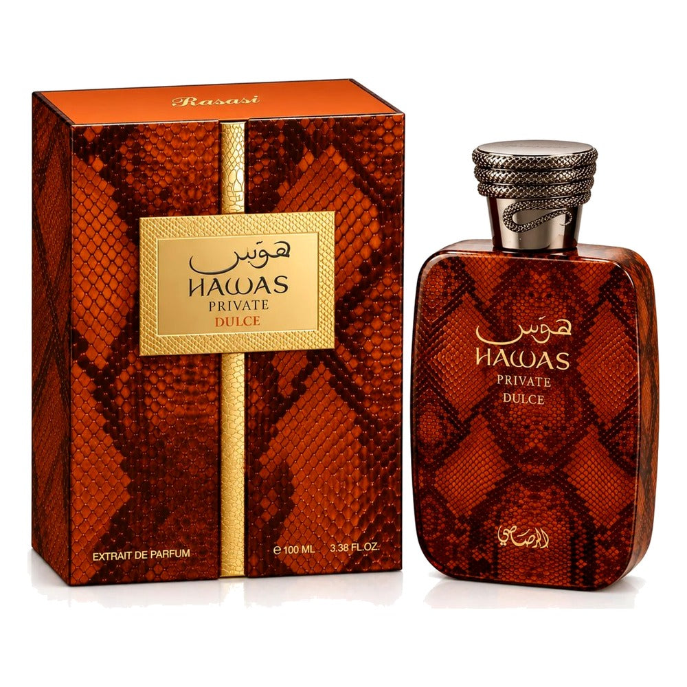 Rasasi Hawas Private Dulce Extrait de Parfum 100ml bottle and box