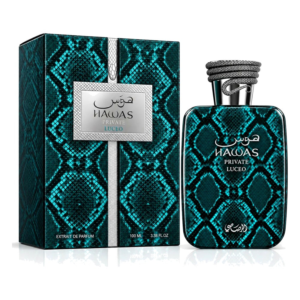 Rasasi Hawas Private Luceo Extrait de Parfum 100ml bottle and box