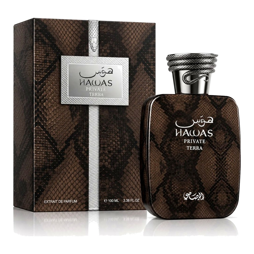 Rasasi Hawas Private Terra Extrait de Parfum 100ml bottle and box